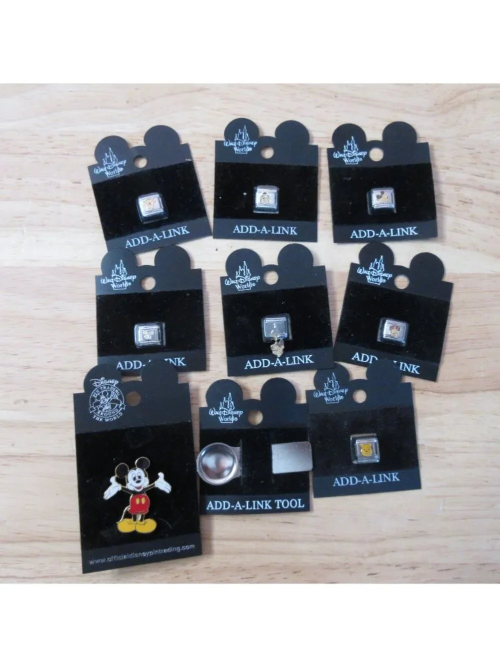 Lot of 7 Walt Disney World Add-A-Link PLUS Add-A-Link Tool & Mickey Mouse Pin